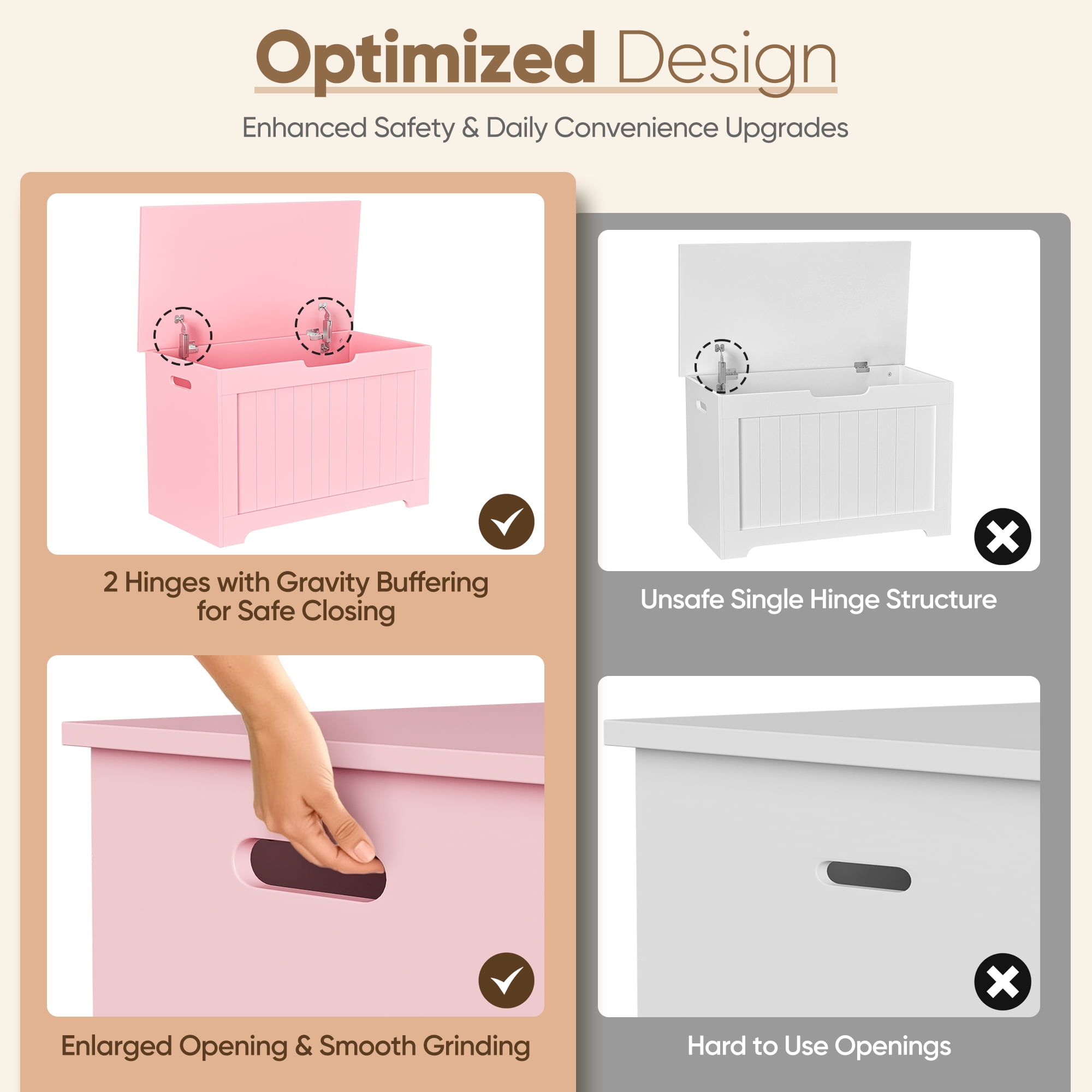 SuperDeal 30-Inch Lift Top Storage Chest Wooden Home Organizer Bench with Safety Hinged Lid Large MDF Toy Box Entryway Bedroom Living Room, Pink