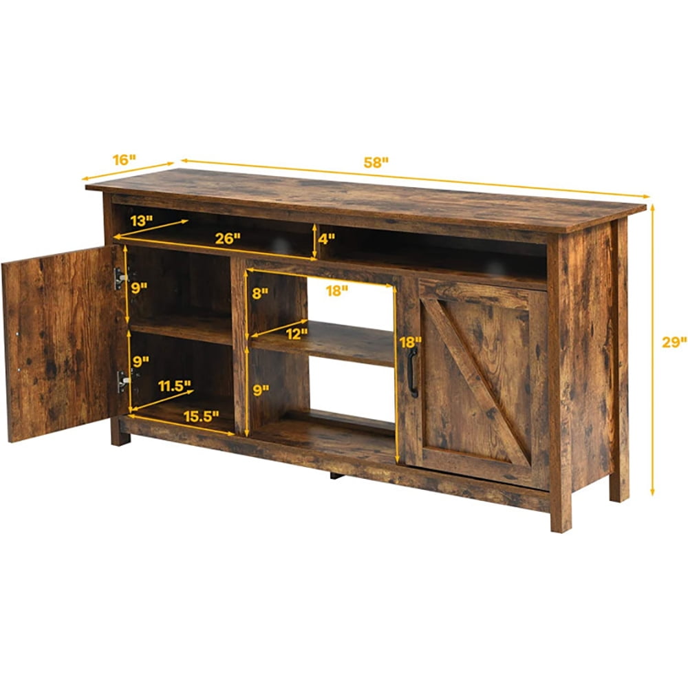 Finihen TV Stand, TV Cabinet, 60”Industrial TV Stand Entertainment Center with Shelve and Cabinet, Media Entertainment Center with Storage, for Living Room, Bedroom, Brown
