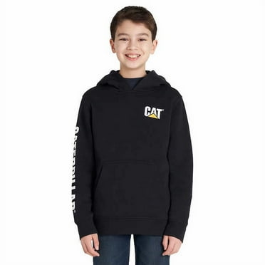 Caterpillar Big Boys Fleece Trademark Pullover Hoodie | Black, L-14/16