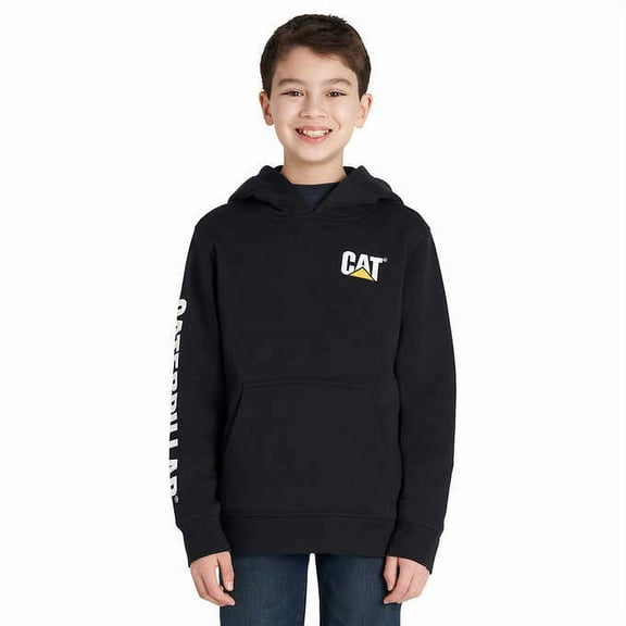 Caterpillar Big Boys Fleece Trademark Pullover Hoodie (Black, Small - 7/8)