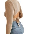 thumbnail image 3 of Liacowi Women Ribbed Knit Tie Back Crop Tops Solid Color Round Neck Long Sleeve Slim Fit Backless Fall T-Shirts, 3 of 9