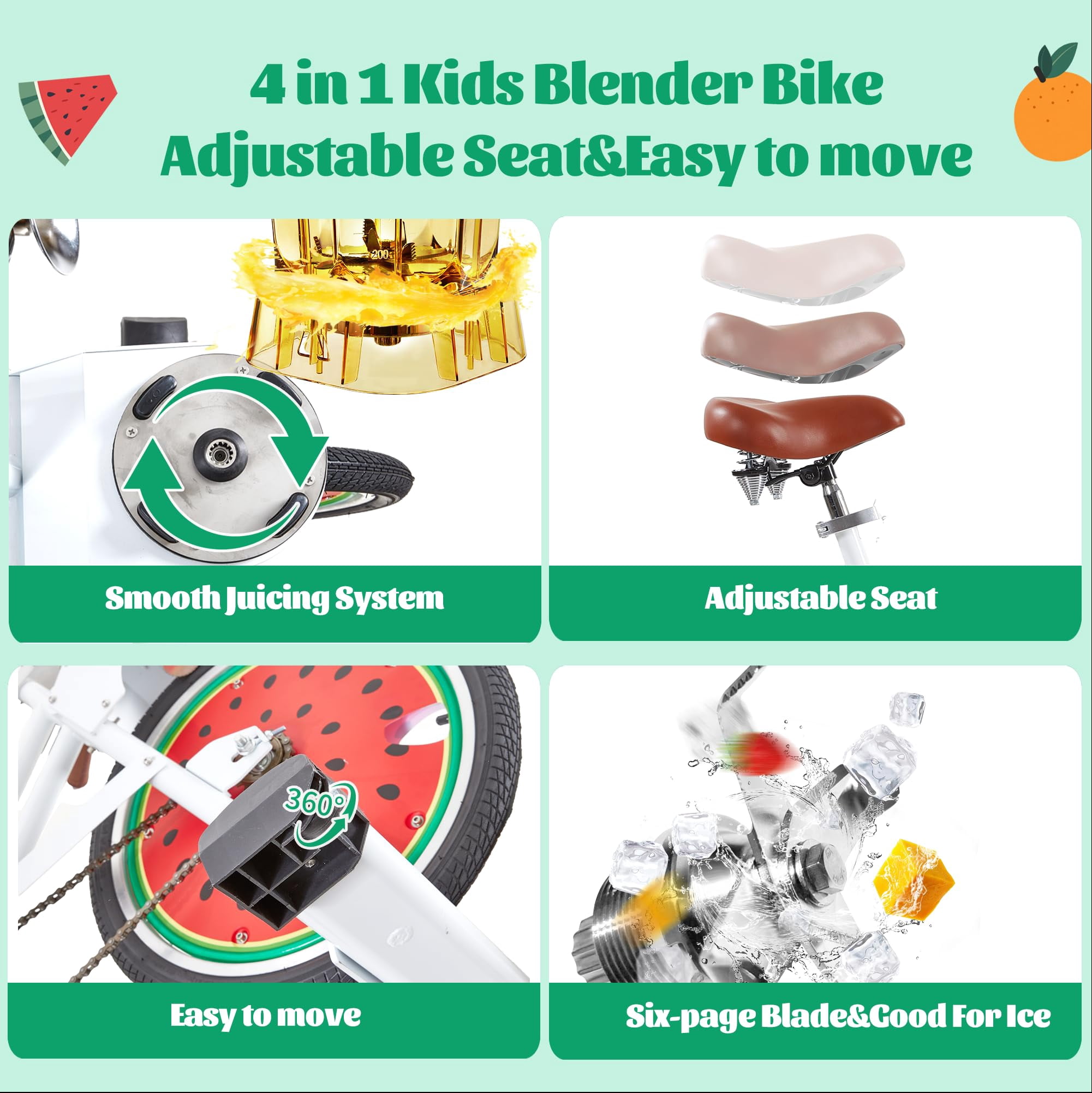 Kids Blender Bike Stationary Bicycle with Fruit Juicer & Smoothie Maker for Children 6-15, Indoor Outdoor School Party Activities, White