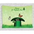 thumbnail image 1 of St. Patrick's Day Tapestry, Happy Religious Day Leprechaun Hat on Grass with Butterflies, Wall Hanging for Bedroom Living Room Dorm Decor, 60W X 40L Inches, Forest and Light Green, by Ambesonne, 1 of 1