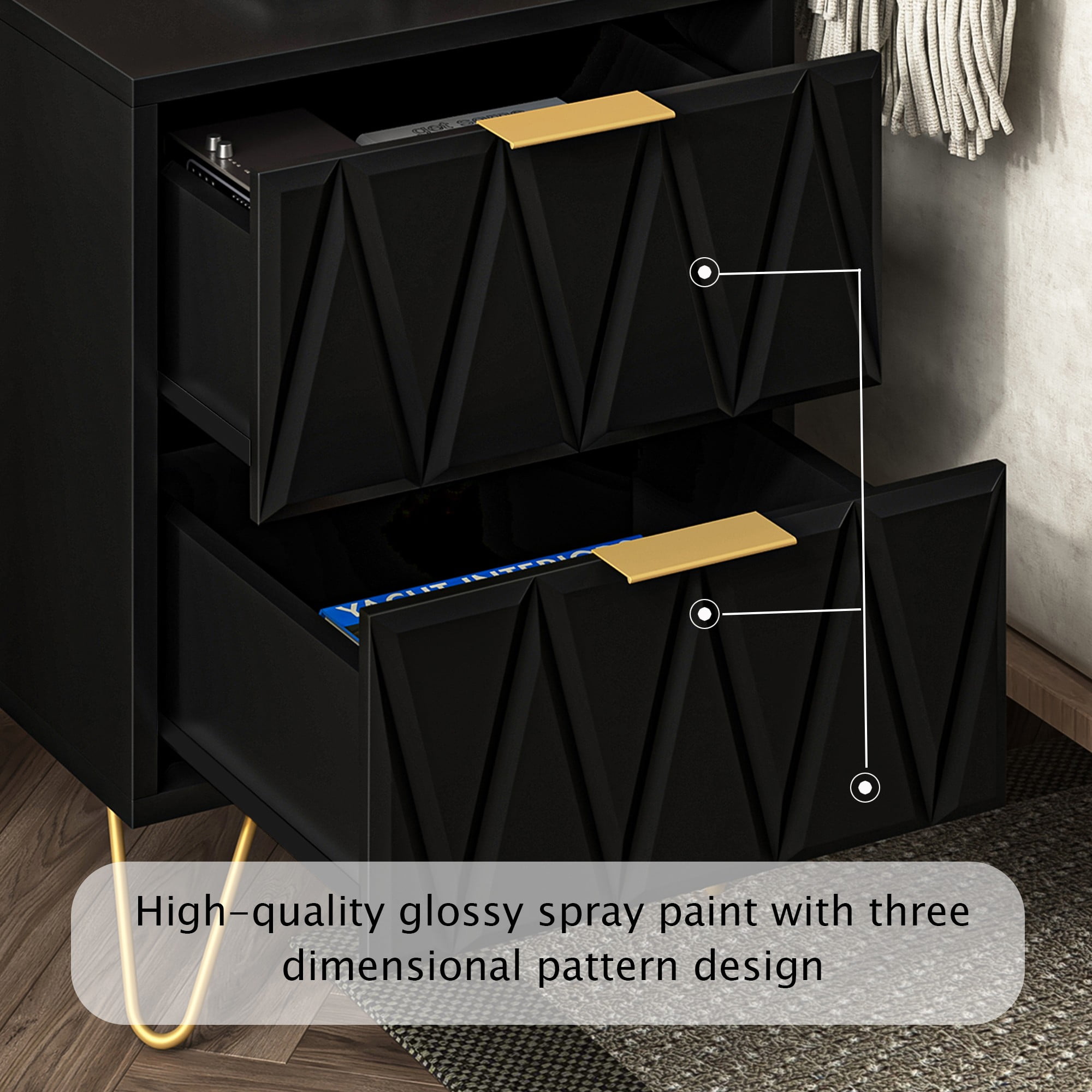 Finihen 21" Tall Nightstand with 2 Drawers, End Table Dual Night Stand with Metal Legs for Bedroom Living Room, Black Finihen 21" Tall Nightstand with 2 Drawers, End Table Dual Night Stand with Metal Legs for Bedroom Living Room, Black