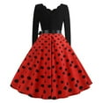 thumbnail image 5 of SwiftWear Women's Retro Polka Dots V-Neck Long Sleeve Dress with Bow Tie & Pleated Skirt - Casual Elastic Waist Midi Dresses​, 5 of 7