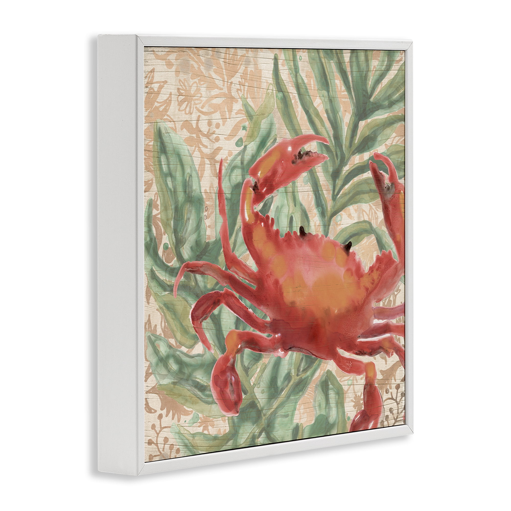 Stupell Industries Crab on Palm Leaves Animals & Insects Painting White Framed Art Print Wall Art, 12 x 12