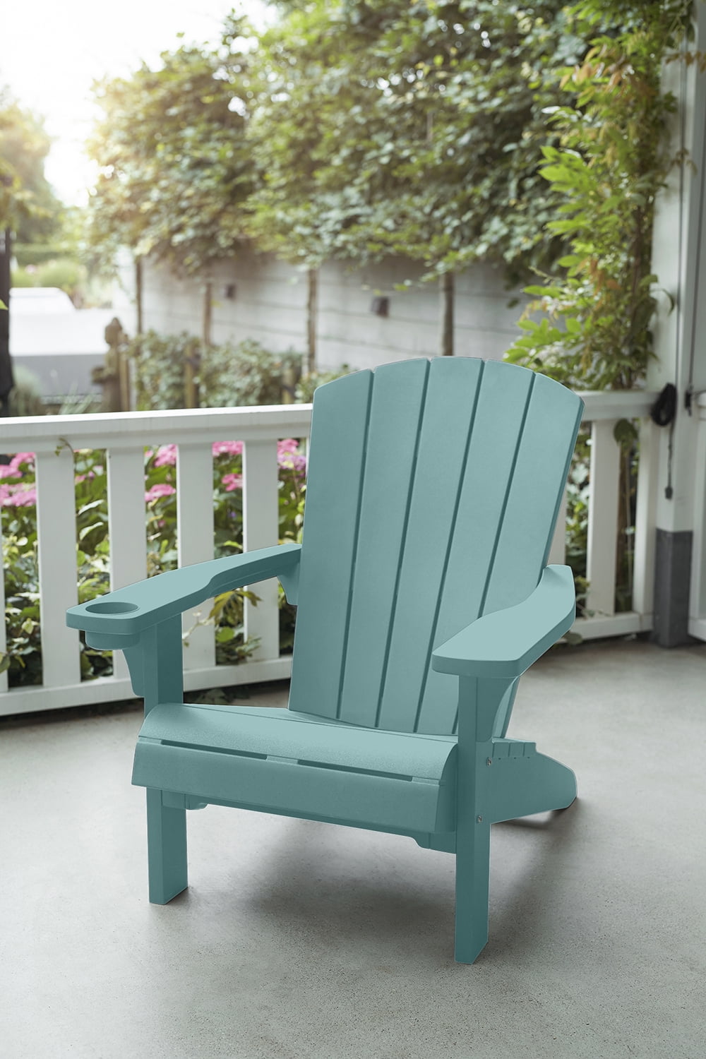 Keter Alpine Adirondack Resin Outdoor Furniture Chairs with Cup Holder Perfect for Patio Seating, Teal