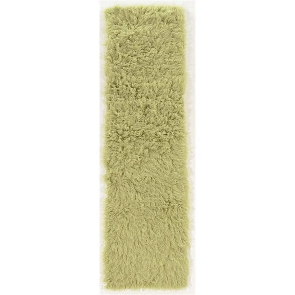 Riverbay Furniture Flokati Hand Woven Wool 2'4"x8'6" Rug in Lime Green