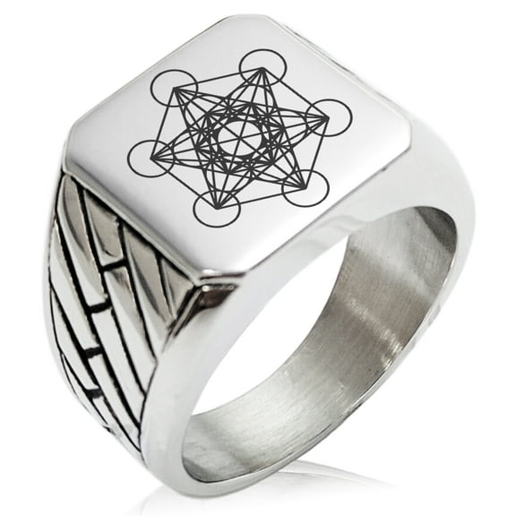 Tioneer Stainless Steel Metatron’s Cube Geometric Pattern Biker Style Polished Ring