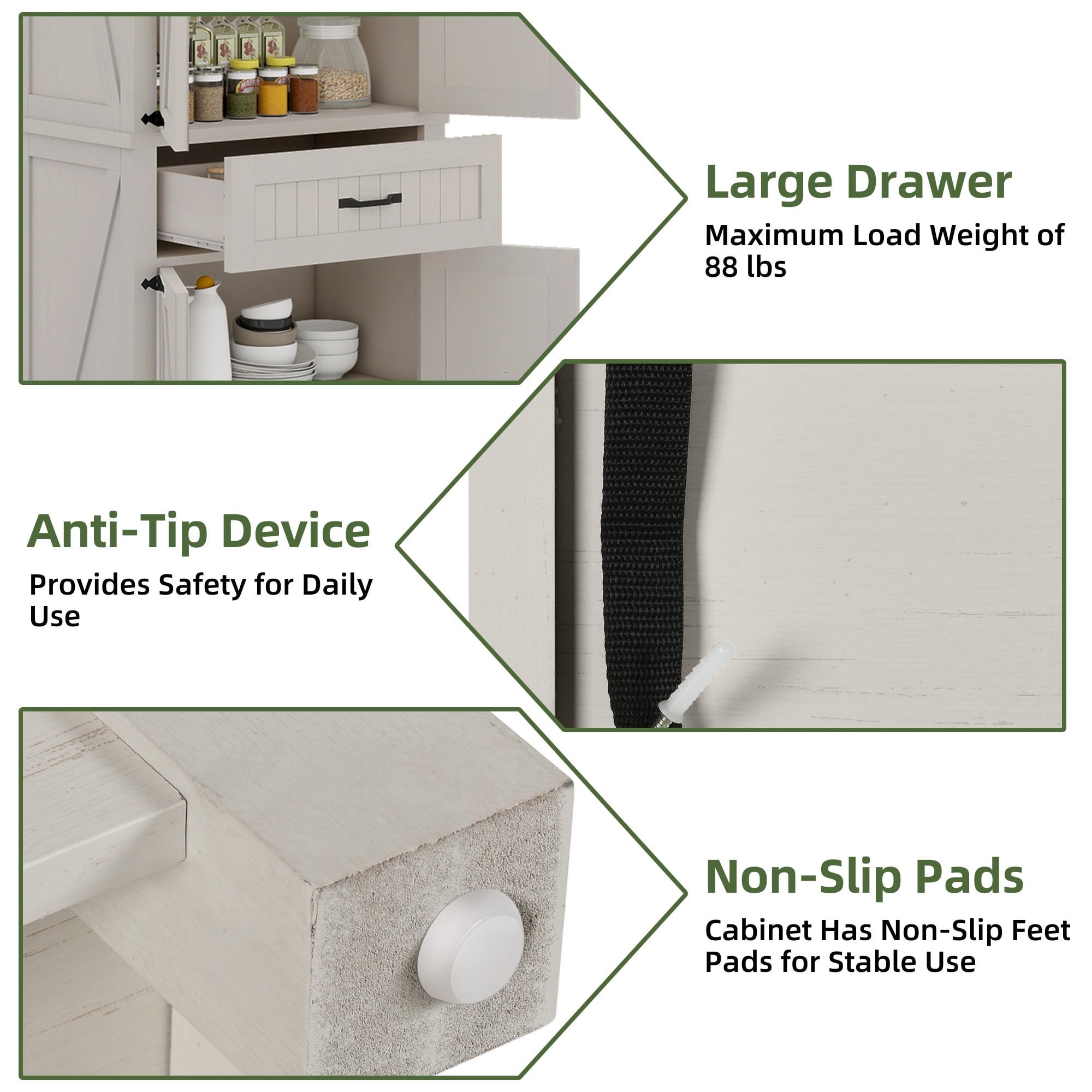 Uforic Farmhouse Kitchen Pantry Storage Cabinet with Doors and Drawer, White