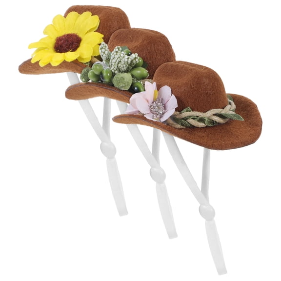 LOLIPPYY 3-Pack Small Felt Hats for Crafts, Party Decorations, Assorted Colors, Perfect for Western Theme Decor