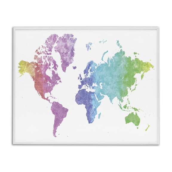 Stupell Industries Eclectic Modern Rainbow Map of the World Transitioning Tones White Framed Giclee Art, 20 x 16, by BlursByAI