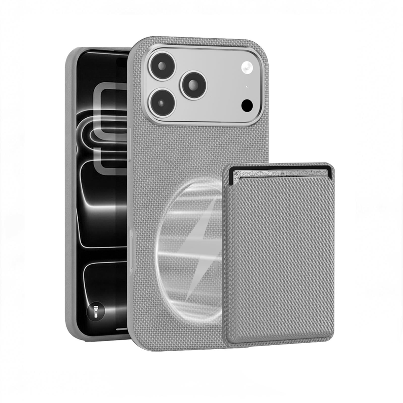 Case for iPhone 15 Plus Fabric Back + PU Leather Frame Cover with Detachable Magnetic Card Slot Ultra Slim Shockproof Drop Protective Phone Case for iPhone 15 Plus Gray
