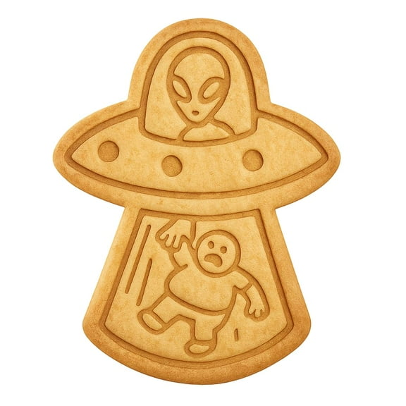 Alien Abduction of Chubby Man Cookie Cutter & Stamp 4x3" for Baking & Fondant