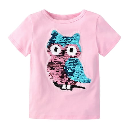 

Leesechin Toddler Tops Long Sleeve Clearance Baby Girls Fashion Cotton Funny Discoloration Flip Owl Sequins Pattern Top T-shirt