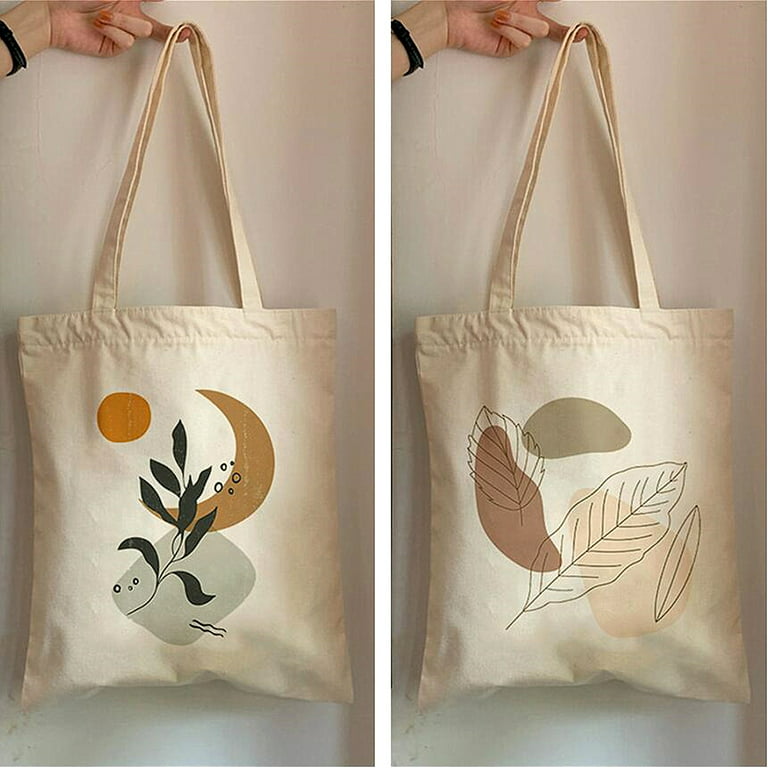 Himiss 2 Pcs Cotton Canvas Bags Boho Floral Printed Shoulder Bags Grocery Shopping Bag Reusable Tote Bag, Adult Unisex, Size: One size, White