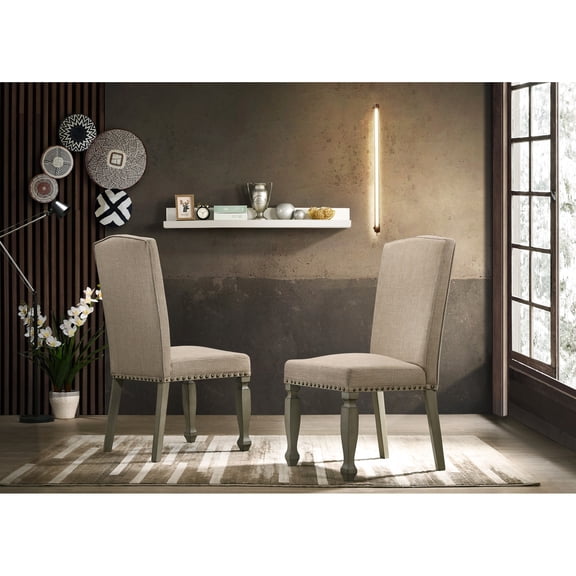 2pcs Upholstered Chair With Antique Gray Finish, Tan Seat Cushion, Solid Wood Construction, Square Legs, Charming Look, 20.81w In Stunning Trim,