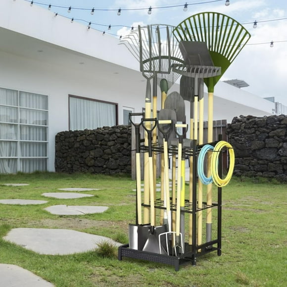 Organizador de herramientas de jardín Herramienta de patio Rack de acero Rack Garage Space Home con ganchos Sin ruedas