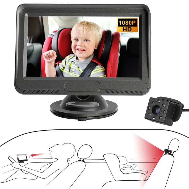 Weiqi Baby Car Back Seat Camera, 4.3 inch HD Monitor Screen, Night Vision Baby Car Mirror, Black