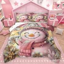 Homewish Kawaii Snowman 3 Pieces Queen Comforter Set For Children Teens Adults,Happy Christmas Xmas Ultra Soft Bedding Sets,Festival Snowflake Bedding Comforter Set,Super Cozy Room Decor,Reversible