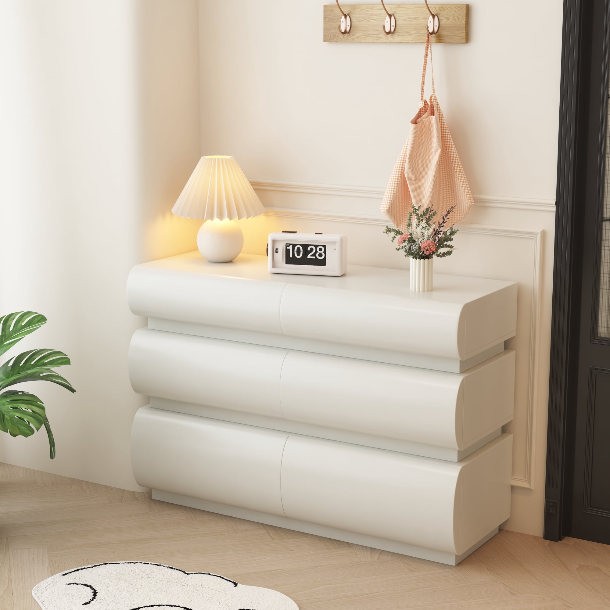 FFZ 6 Drawer Dresser, White Modern No Handle Storage Chest With Wide Space For Bedroom