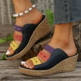 thumbnail image 4 of WIZUTIZ Wedge Sandals for Women Hiking Sandals Women Party Comfortable Stretchy Beach Sandals Pull-On Summer Shoes Mid Heel (2"-3") Medium Color Block Sandals for Older Women 4th of July Gifts Black, 4 of 6