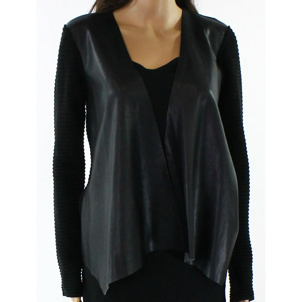 Calvin Klein NEW Black Womens Size XS FauxLeather Ribbed Flyaway Jacket