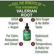 Peak Performance USDA Organic Valerian Root Liquid Drops Supplement for Relaxation, Sleep, Calm, Vegan, Gluten-Free, 0g Sugar, 1 Pack, 60 Servings