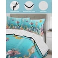 thumbnail image 3 of Quilts Queen Size Bedding Set, Seahorse Coastal Reversible Summer Quilt 3 Pieces, Nautical Ocean Summer Blue Teal Coral Shell Lightweight Bedspreads Coverlets with 2 Pillow Shams for All Seasons, 3 of 5