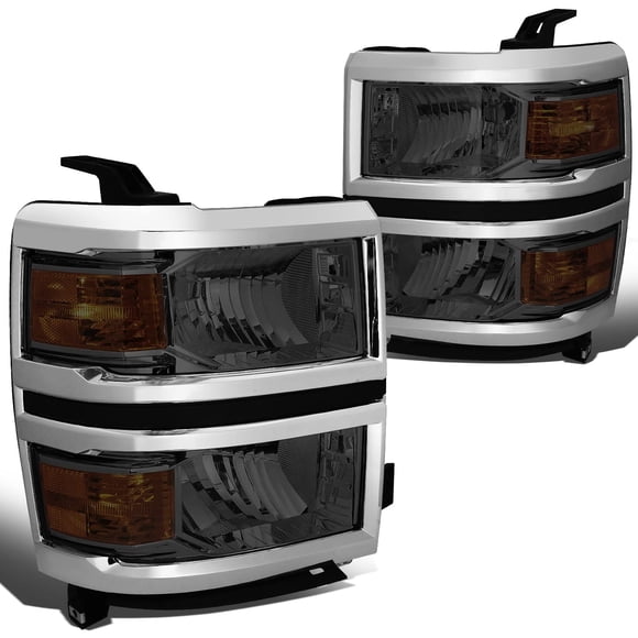 DNA MOTORING HL-OH-CSIL14-SM-AM Smoke Lens Amber Headlights Compatible with 2014-2015 Silverado 1500