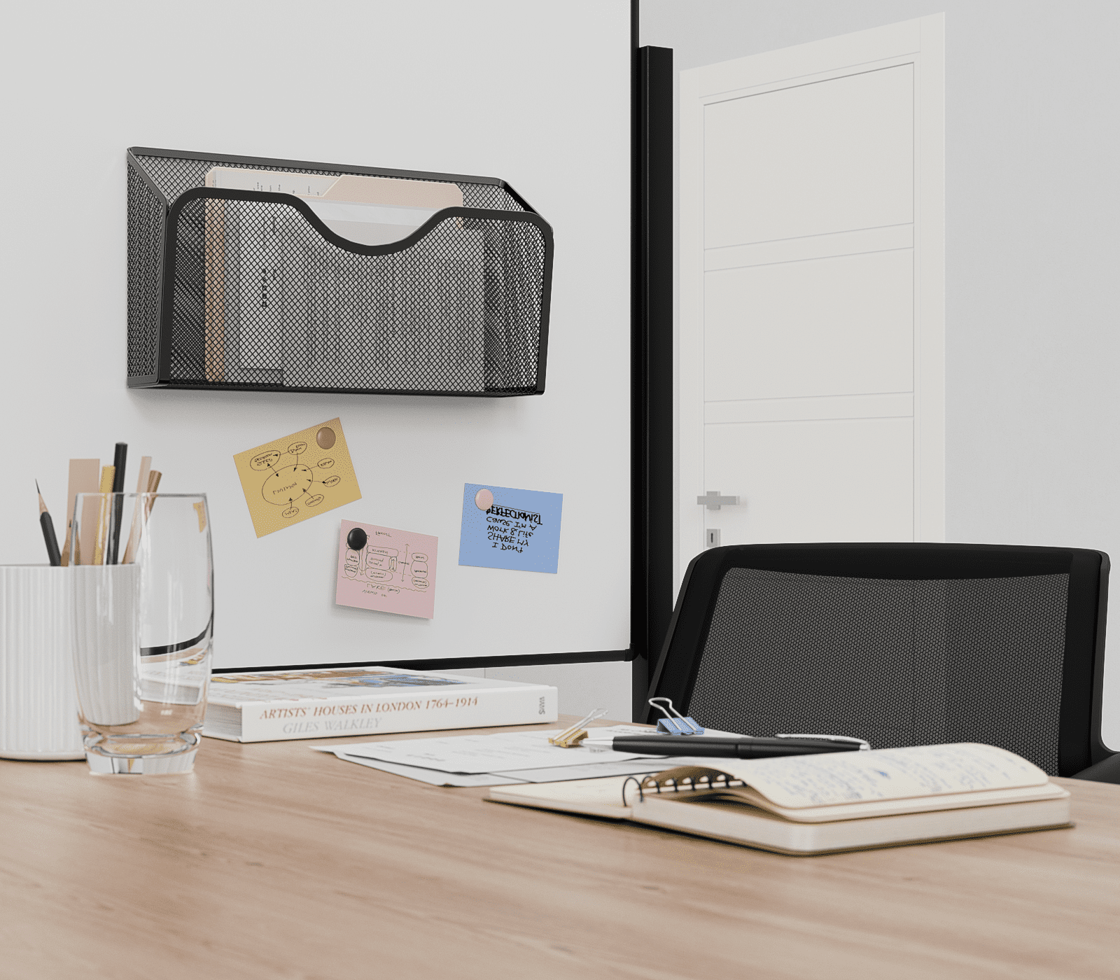 Magnetic File Holder 3PCS File Paper Mail No Drilling Wall Storage for Office Desk Home Study Workspace Magazines Documents Black