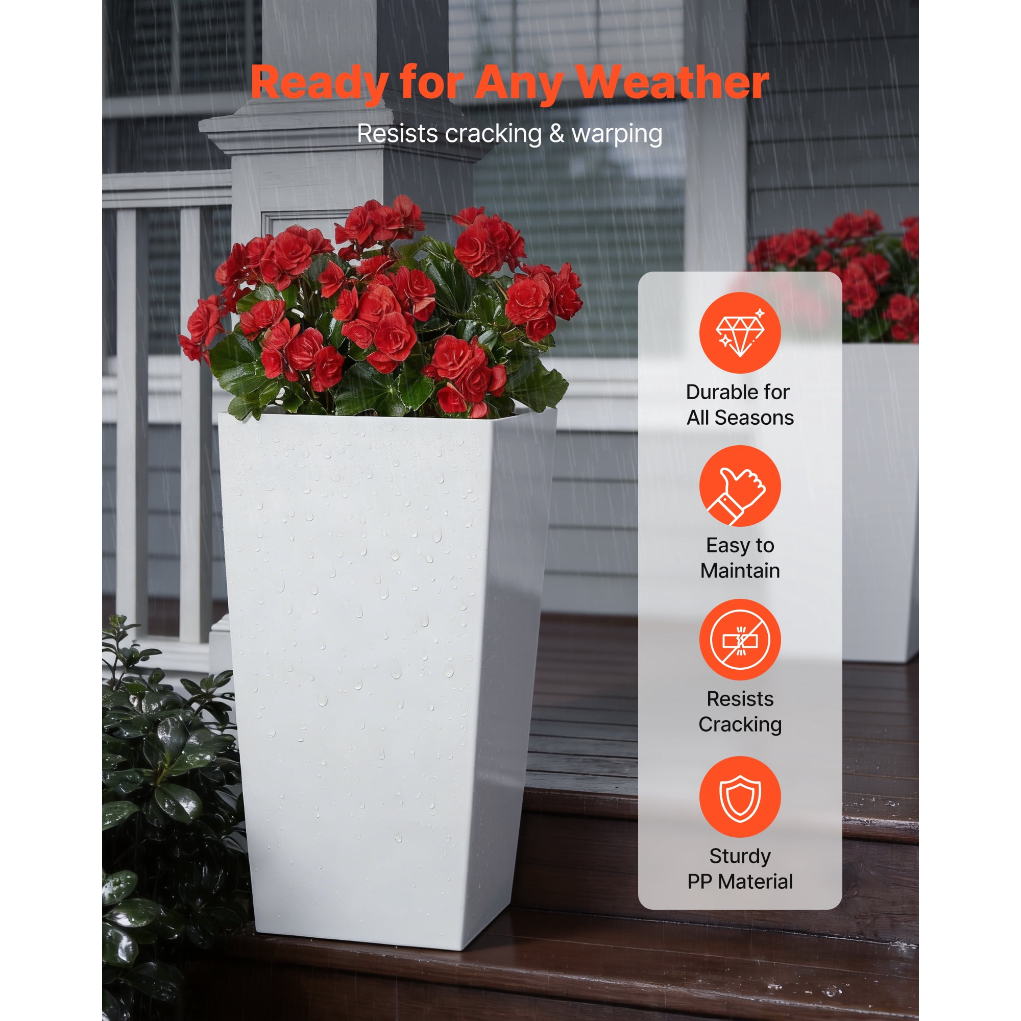 KFFKFF Set of 2 Tall Planters, 30in Large Outdoor and Indoor Tapered Plant Pots with Casters, Inner Pot, and Drainage Holes for Patio, Garden, and Front Porch, White