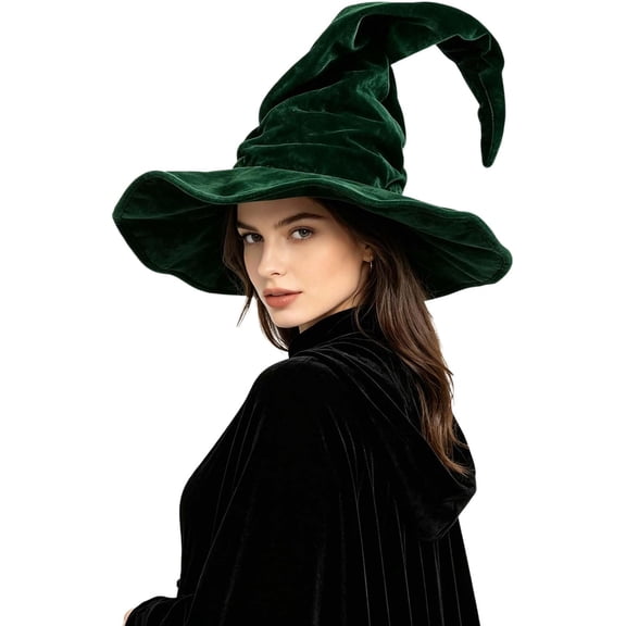 Witches Hats for Women, Ruched Velvet Witch Hat, Adult Wizard Hat for Halloween Party and Cosplay Costume