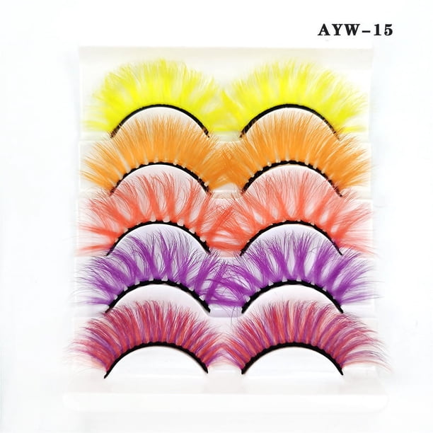 Zhuge Pestañas postizas de visón de colores, pestañas postizas de visón de gato gruesas y largas, rizadas y espectaculares, 5 pares (AYW-15)