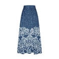 thumbnail image 4 of Mrat Flowy Maxi Skirt Women's Casual Retro Floral Skirts Linen Elastic Waist Pleated Maxi Skirt with Pockets Plus Size Skirts S-292 Dark Blue XL, 4 of 5