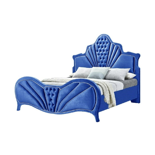 Dante Eastern King Bed In Blue Velvet, Eastern King Bedding Set