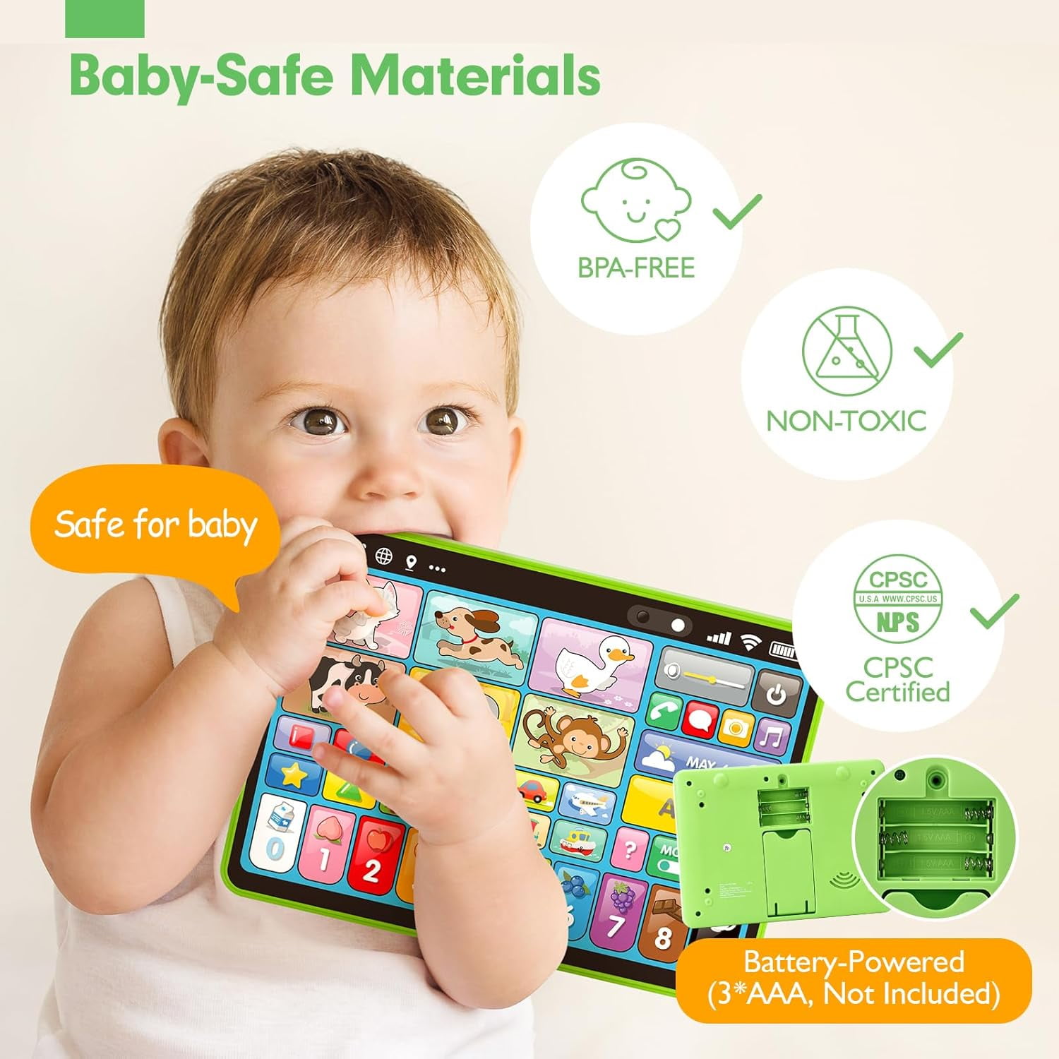 Adofi Trilingual Learning Toys for Toddlers 1-3 Years, Learning Tablet with Music and Lights, Montessori Speech Therapy Toys, STEM Toddler Toys Age 1-3 Gifts, Musical Baby Toys for 1 Year Old