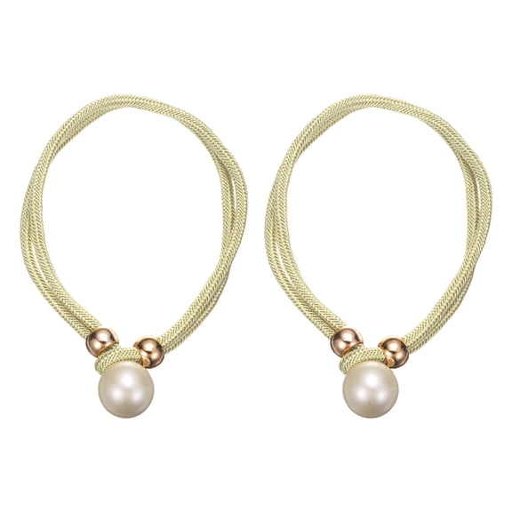 Uxcell Pearl Curtain Tiebacks, 2 Pack Pearl Tiebacks Decorative Holders with Fasten Ring Ropes Curtain Tie Backs for Window Drapery,Beige
