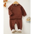 thumbnail image 5 of KIMI BEAR Newborn Baby Girl Outfits 0-3 Months Fall Winter Pant Sets Long Sleeves Twist Top Solid Color Pants 2pcs Clothing Sets Brown, 5 of 10
