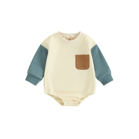 

Qtinghua Newborn Baby Boy Long Sleeve Romper Casual Contrast Color Bodysuit Jumpsuit Fall Clothes Blue 3-6 Months