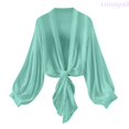 thumbnail image 2 of Lixiuxyad Womens Elegant Sheer Chiffon Cardigan Long Sleeve Tie Front Lightweight Summer Outfits,Green, 2 of 7
