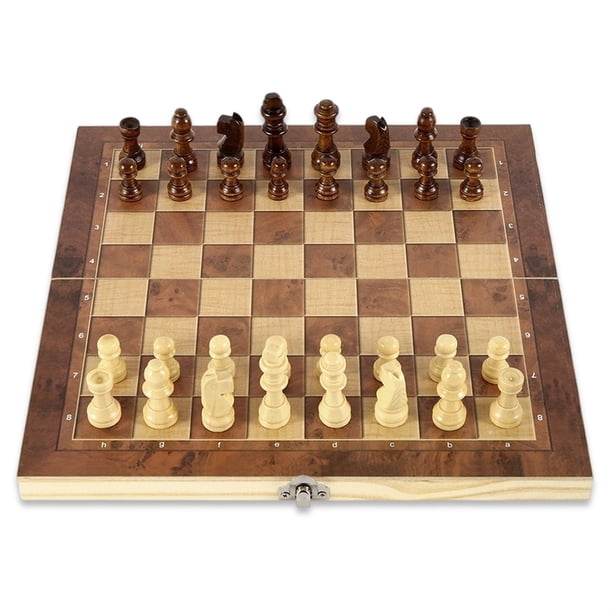 Juego de tablero de ajedrez de madera Tablero de ajedrez portátil plegable para niños Juego de mesa familiar Regalos de Halloween Juguete intelectual 34x34cm Methold FN000707-03B