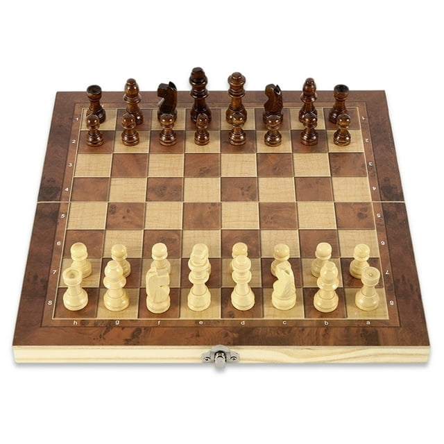 Juego de tablero de ajedrez de madera Tablero de ajedrez portátil plegable para niños Juego de mesa familiar Regalos de Halloween Juguete intelectual 34x34cm Inevent FN000707-03B