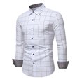 thumbnail image 1 of Camisas Para Hombre Manga Larga Regular Fit Camisa informal con estampado a cuadros de otoño para hombre, camisa de manga larga con botones y cuello vuelto, blusa (White, XL), 1 of 4