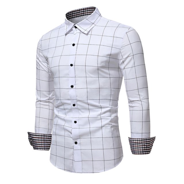 Camisas Para Hombre Manga Larga Regular Fit Camisa informal con estampado a cuadros de otoño para hombre, camisa de manga larga con botones y cuello vuelto, blusa (White, XL)