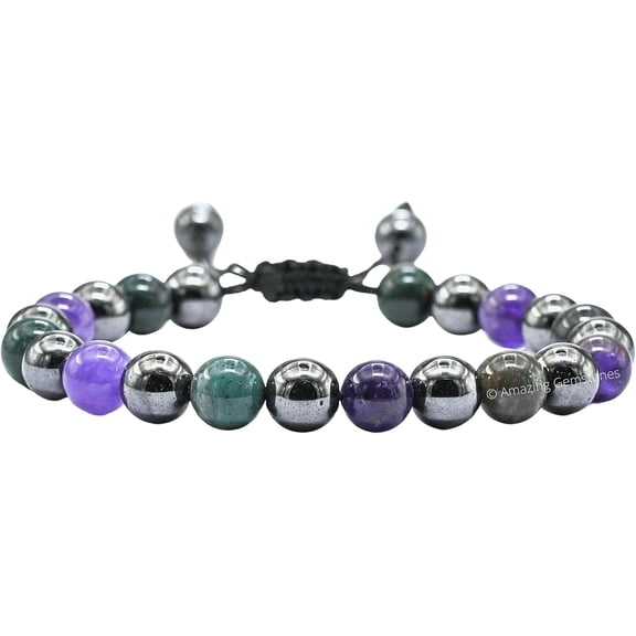 Blood Pressure Control Bracelet - Bloodstone Amethyst Hematite Bracelet Set for Men Women Healing Calming Anxiety Stress Relief 