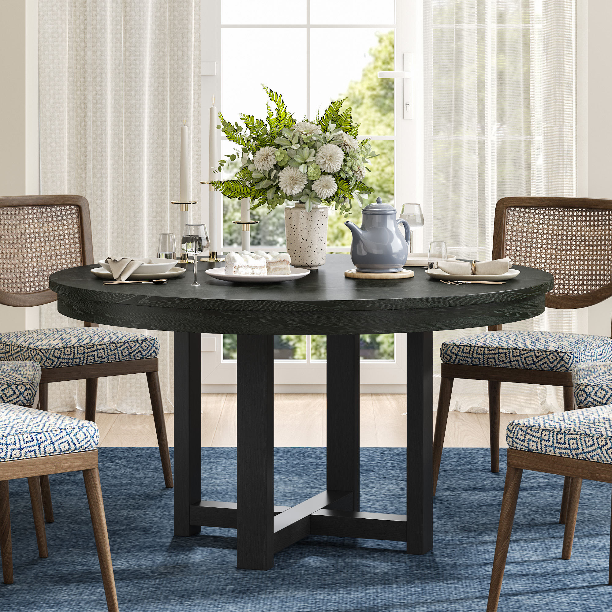 MAYEERTY 45x45x30 Modern Round Dining Table Wood Kitchen Table, Black