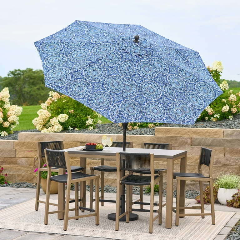 better homes & gardens 9' outdoor market patio umbrella Better Homes & Gardens 9' Blue and Green Medallion Patio Umbrella Crank Lift and 3 Position Tilt