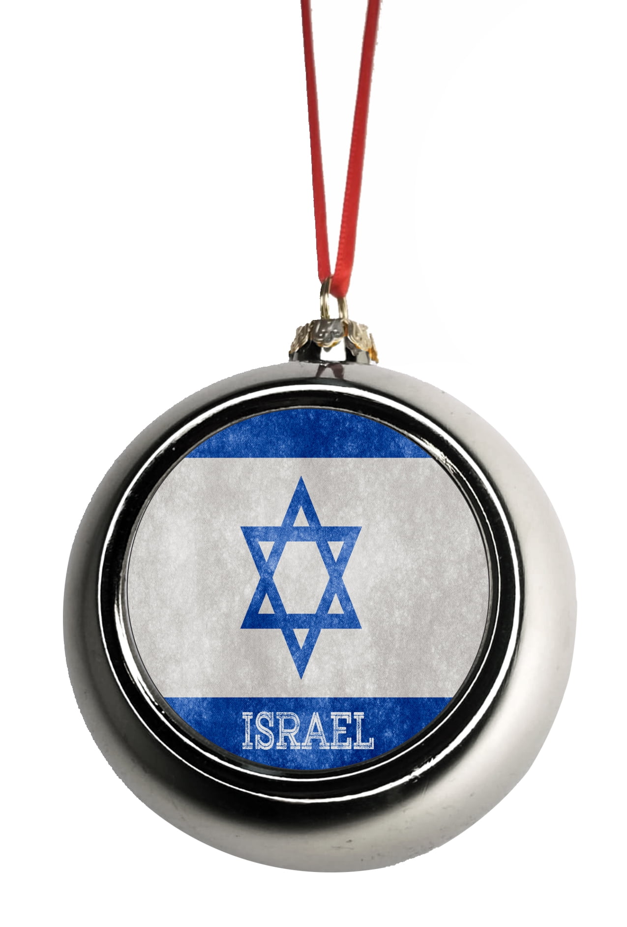 Flag Israel Israeli Grunge Flag Bauble Christmas Ornaments Silver