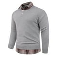 thumbnail image 5 of DHFJKG Men's 2 In 1 Sweater With Plaid Edge Slim Fit Long Sleeve Turndown Collar Knitted Pullover Top Casual Soft Jumper Tops, 5 of 6